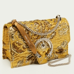 Jimmy Choo Yellow Brocade Fabric Chain Clutch