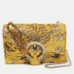 Jimmy Choo Yellow Brocade Fabric Chain Clutch