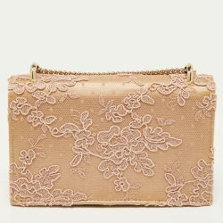 Pre Owned Jimmy Choo Beige Floral Lace Lizzie Chain Shoulder Bag