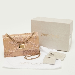 Pre Owned Jimmy Choo Beige Floral Lace Lizzie Chain Shoulder Bag