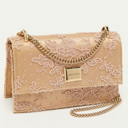 Pre Owned Jimmy Choo Beige Floral Lace Lizzie Chain Shoulder Bag