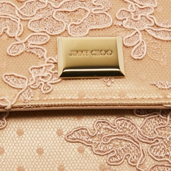 Pre Owned Jimmy Choo Beige Floral Lace Lizzie Chain Shoulder Bag