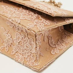 Pre Owned Jimmy Choo Beige Floral Lace Lizzie Chain Shoulder Bag