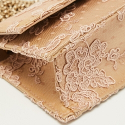 Pre Owned Jimmy Choo Beige Floral Lace Lizzie Chain Shoulder Bag