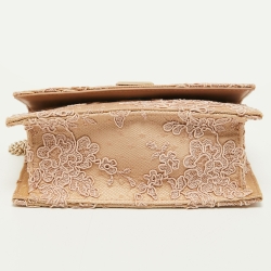 Pre Owned Jimmy Choo Beige Floral Lace Lizzie Chain Shoulder Bag