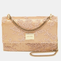 Pre Owned Jimmy Choo Beige Floral Lace Lizzie Chain Shoulder Bag