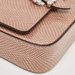 Pre Owned Jimmy Choo Brown/Beige Lizard Embossed Leather Cheri Chain Shoulder Bag