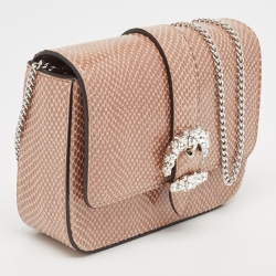 Pre Owned Jimmy Choo Brown/Beige Lizard Embossed Leather Cheri Chain Shoulder Bag