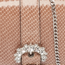 Pre Owned Jimmy Choo Brown/Beige Lizard Embossed Leather Cheri Chain Shoulder Bag