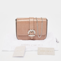 Pre Owned Jimmy Choo Brown/Beige Lizard Embossed Leather Cheri Chain Shoulder Bag