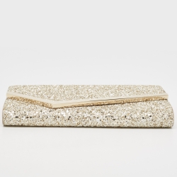 Pre Owned Jimmy Choo Gold Coarse Glitter Emmie Clutch