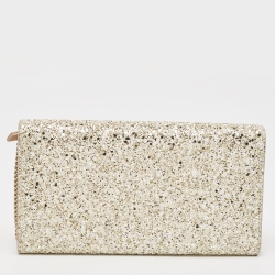 Pre Owned Jimmy Choo Gold Coarse Glitter Emmie Clutch