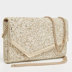 Pre Owned Jimmy Choo Gold Coarse Glitter Emmie Clutch