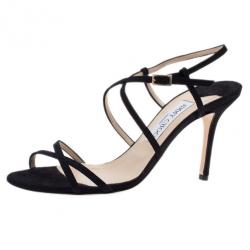 مملوكة مسبقًا Jimmy Choo Black Suede Elaine Strappy Sandals Size 38.5
