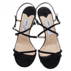 مملوكة مسبقًا Jimmy Choo Black Suede Elaine Strappy Sandals Size 38.5
