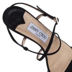 مملوكة مسبقًا Jimmy Choo Black Suede Elaine Strappy Sandals Size 38.5