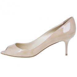 Pre Owned Jimmy Choo Nude Patent Isabel Peep Toe Pumps Size 38