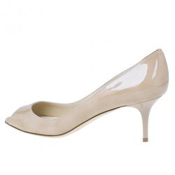 Pre Owned Jimmy Choo Nude Patent Isabel Peep Toe Pumps Size 38