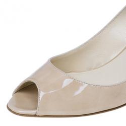 Pre Owned Jimmy Choo Nude Patent Isabel Peep Toe Pumps Size 38