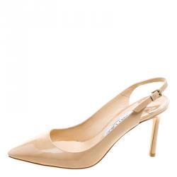 Pre Owned Jimmy Choo Beige Patent Leather Pointed Toe Slingback Sandals Size 39