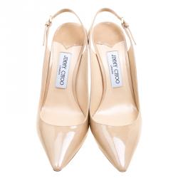 Pre Owned Jimmy Choo Beige Patent Leather Pointed Toe Slingback Sandals Size 39