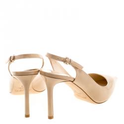 Pre Owned Jimmy Choo Beige Patent Leather Pointed Toe Slingback Sandals Size 39