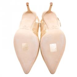 Pre Owned Jimmy Choo Beige Patent Leather Pointed Toe Slingback Sandals Size 39