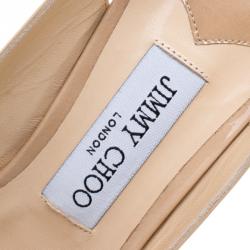 Pre Owned Jimmy Choo Beige Patent Leather Pointed Toe Slingback Sandals Size 39