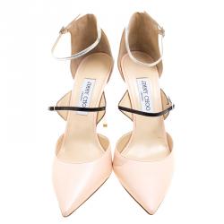 مملوكة مسبقًا حذاء كعب عالي جيمي تشو مقدمة مدببة سيور مزدوجة تيفون جلد ثلاثي اللون مقاس 42