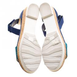 Pre Owned Jimmy Choo Blue Watersnake Neat Ankle Strap Cork Wedge Platform Sandals Size 39