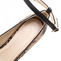 Pre Owned Jimmy Choo Beige Cork and Lace Pacific Peep Toe Ankle Strap Wedge Pumps Size 40