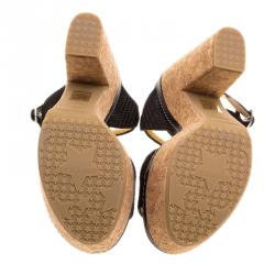 مملوكة مسبقًا صندل جيمي تشو نايلو سويدي أسود منقوش نعل فينيل بحزام للكاحل مقاس 41