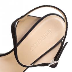 مملوكة مسبقًا صندل جيمي تشو نايلو سويدي أسود منقوش نعل فينيل بحزام للكاحل مقاس 41