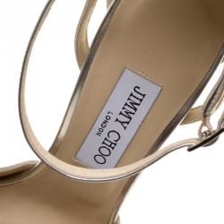 مملوكة مسبقًا Jimmy Choo Metallic Silver Leather and Glitter Laurita Platform Ankle Strap Sandals Size 40
