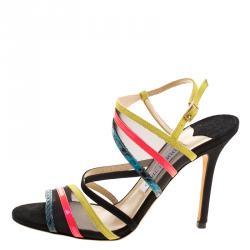 مملوكة مسبقًا صندل جيمي تشو فيزبي جلد متعدد الألوان وشبكة بسيور مقاس 36.5