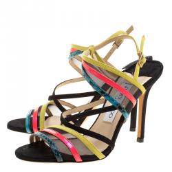 مملوكة مسبقًا صندل جيمي تشو فيزبي جلد متعدد الألوان وشبكة بسيور مقاس 36.5