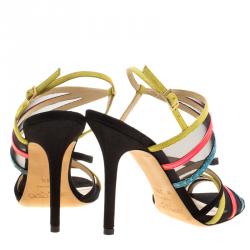 مملوكة مسبقًا صندل جيمي تشو فيزبي جلد متعدد الألوان وشبكة بسيور مقاس 36.5