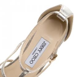 Pre Owned صندل فلات جيمي تشو دوري جلد فضي ميتاليك منقوش مقدمة مفتوحة مقاس 40