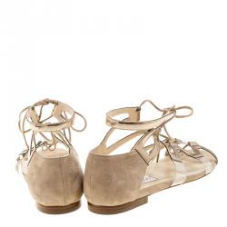 مملوكة مسبقًا Jimmy Choo Metallic Bronze Leather Dell Lace Up Open Toe Flat Sandals Size 41