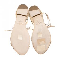 مملوكة مسبقًا Jimmy Choo Metallic Bronze Leather Dell Lace Up Open Toe Flat Sandals Size 41