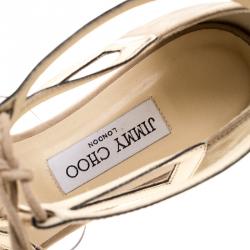 مملوكة مسبقًا Jimmy Choo Metallic Bronze Leather Dell Lace Up Open Toe Flat Sandals Size 41