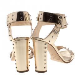 Pre Owned Jimmy Choo Metallic Gold Studded Leather Veto Ankle Strap Open Toe Sandals Size 38