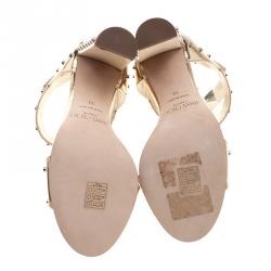 Pre Owned Jimmy Choo Metallic Gold Studded Leather Veto Ankle Strap Open Toe Sandals Size 38