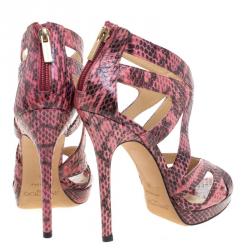 مملوكة مسبقًا صندل جيمي تشو كولار جلد ثعبان وردي نعل سميك مقاس 40