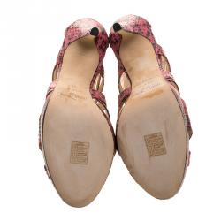 مملوكة مسبقًا صندل جيمي تشو كولار جلد ثعبان وردي نعل سميك مقاس 40