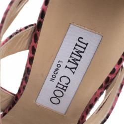 مملوكة مسبقًا صندل جيمي تشو كولار جلد ثعبان وردي نعل سميك مقاس 40