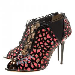 Pre Owned حذاء بوت جيمي تشو أربطة تكتيك قماش وجلد قصة ليزر لونين مقاس 39.5