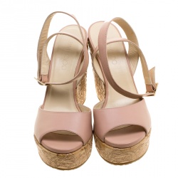 Pre Owned Jimmy Choo Cream Leather Patara Embroidered Cork Wedges Size 41