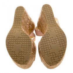 Pre Owned Jimmy Choo Cream Leather Patara Embroidered Cork Wedges Size 41