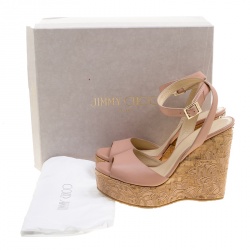 Pre Owned Jimmy Choo Cream Leather Patara Embroidered Cork Wedges Size 41